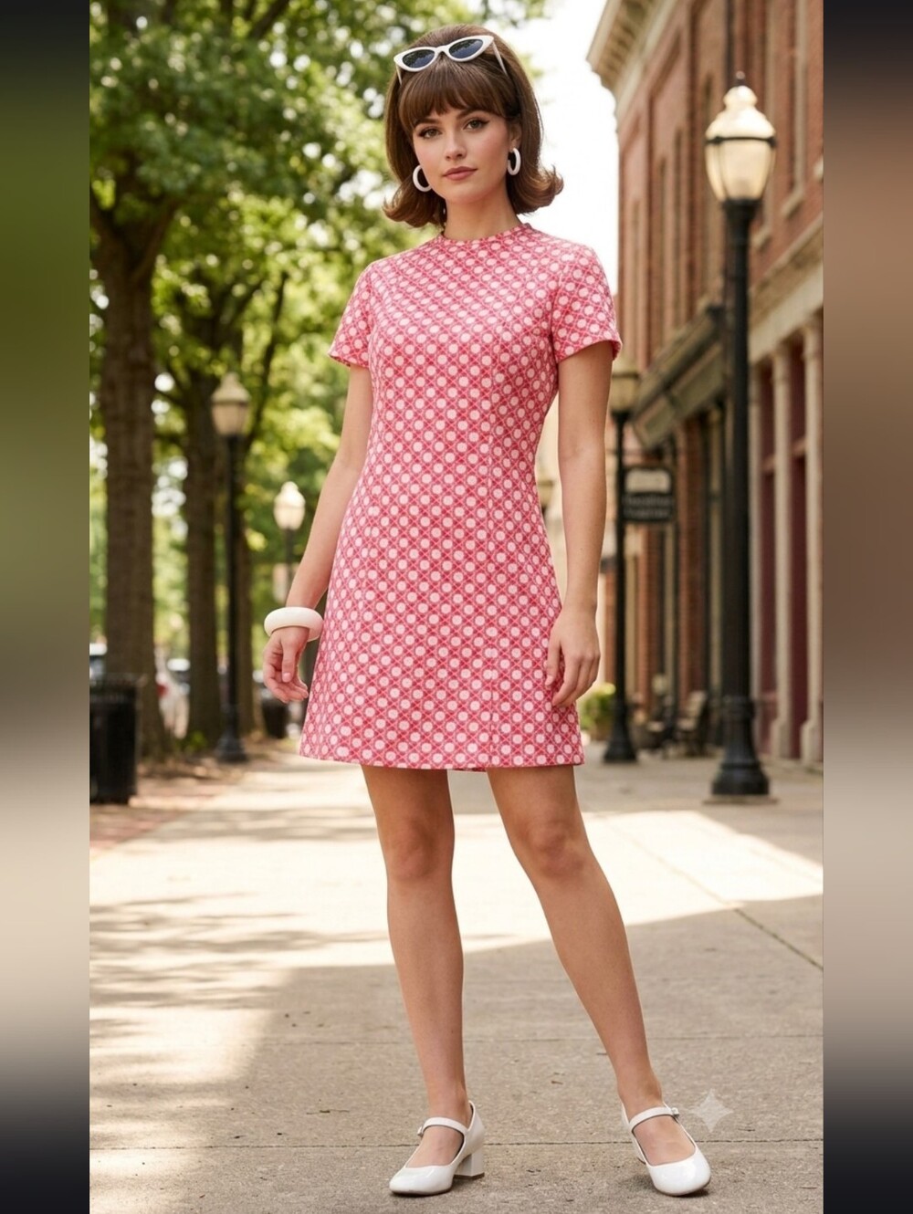 Vintage Flutterbye Red White Mini Dress Medium 60s 70s Retro Mod